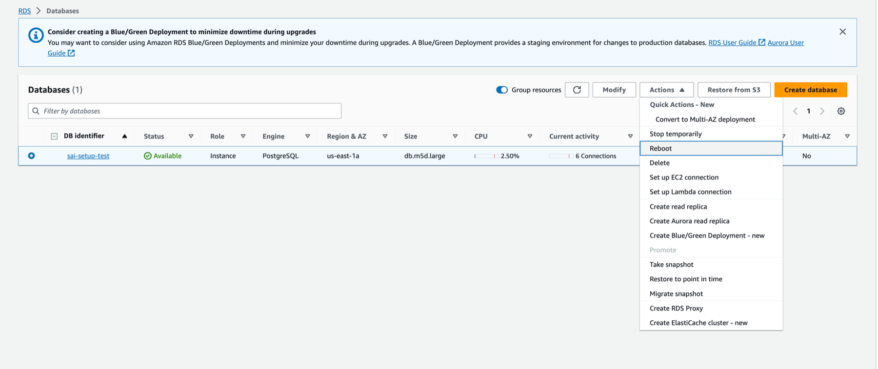 Reboot RDS Postgres - Zoomed